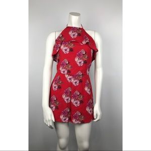 Floral halter top romper ruffle